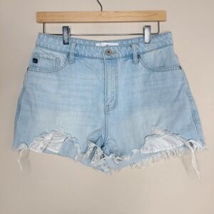 KanCan High Rise Distressed Cut Off Button Fly Light Denim Jean‎ Shorts Sz 7/27